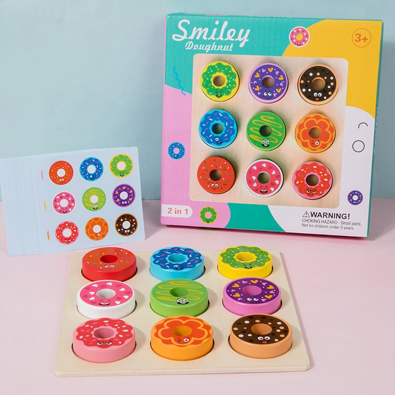Early Education Children'S Puzzle Shape Color Cognitive Matching Donut Parent-Child Interaction Fun Matching Wooden Toys - Image 1